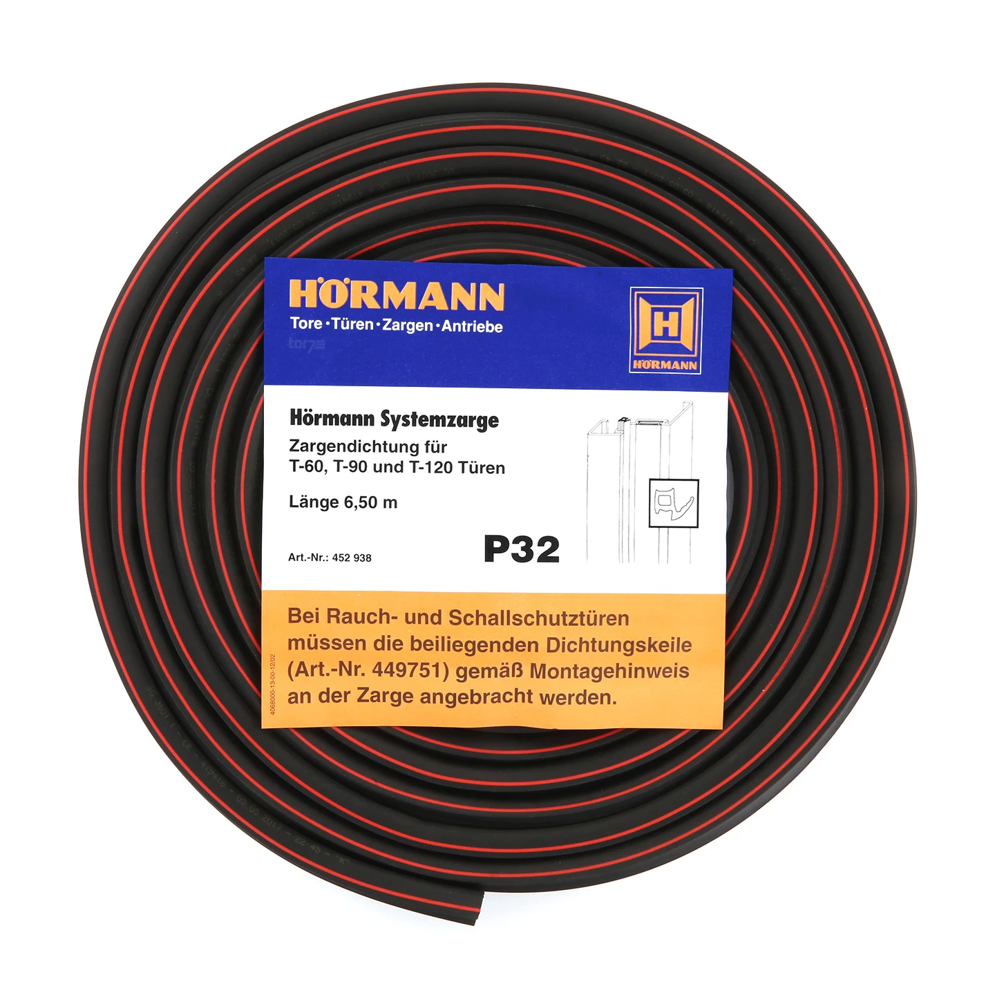 Hörmann Zargendichtung Für T-60-, T-90- Und T-120-Türen, P32, Länge 6,50 Meter Mit Dichtungskeil